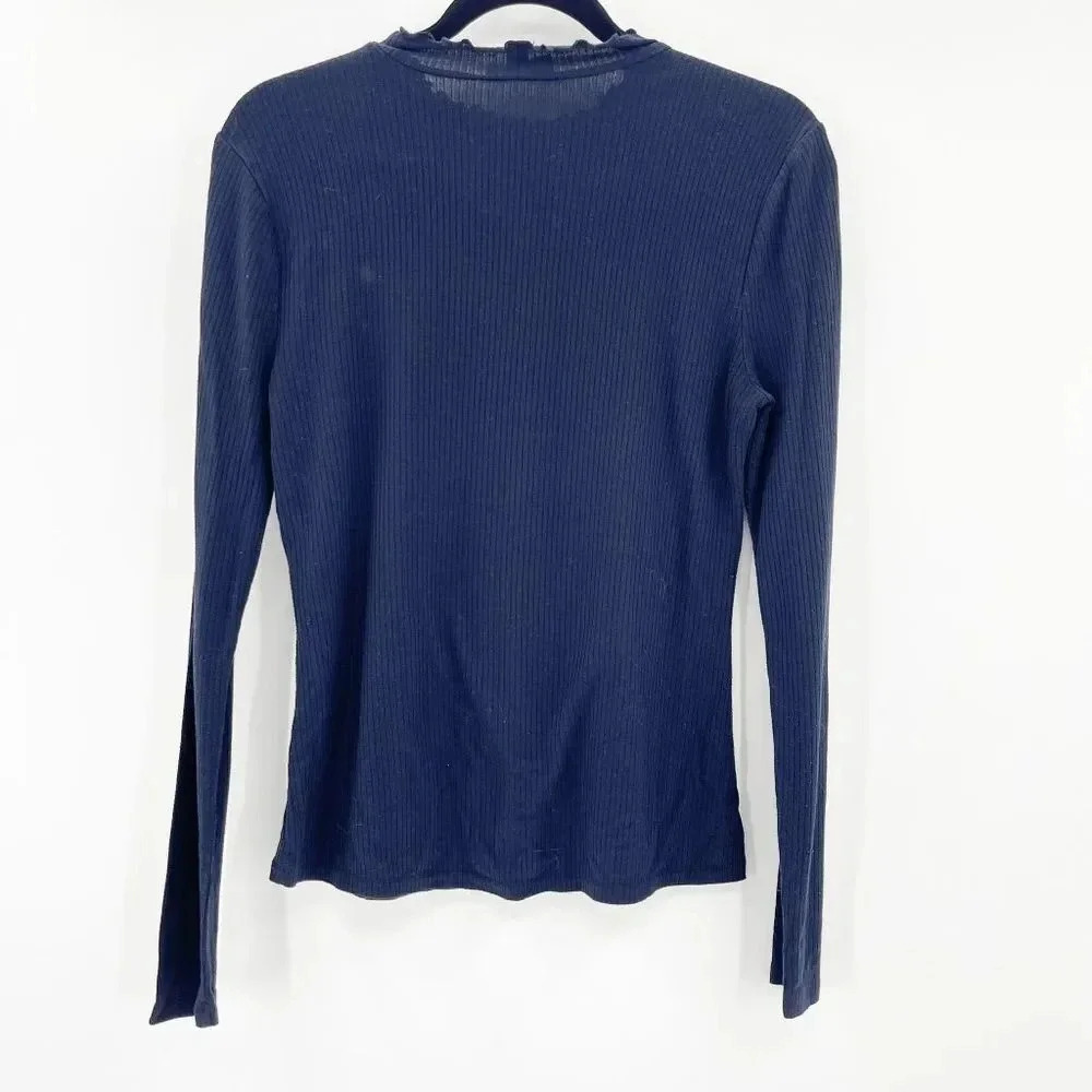 ModCloth Mockneck Top Women's Size S Black Lettuce Trim Long Sleeve Ribbed - Picture 2 of 3